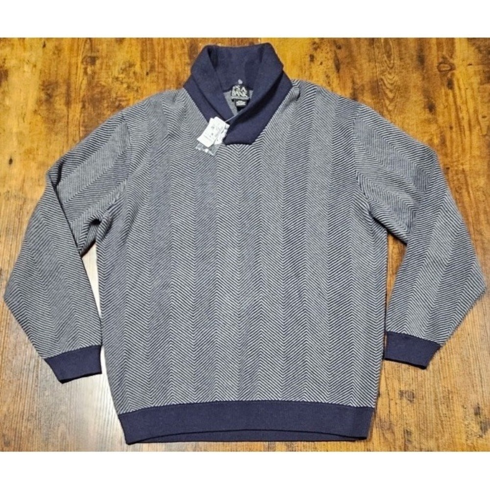 Jos. A. Bank Tailored Fit‎ Herringbone Shawl Collar Navy Sweater Size 2XL NWT